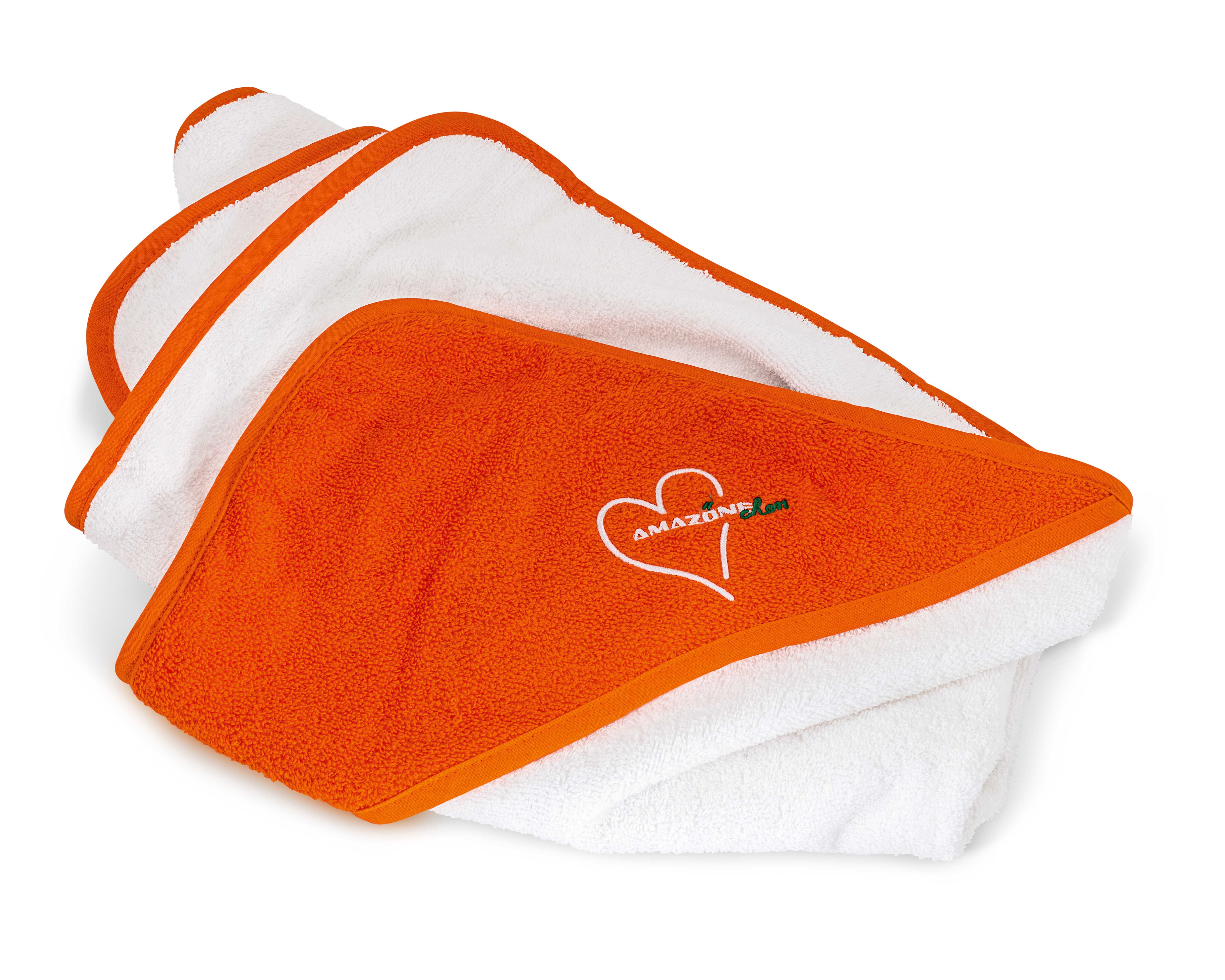 Baby-Kapuzenbadetuch, weiß / orange