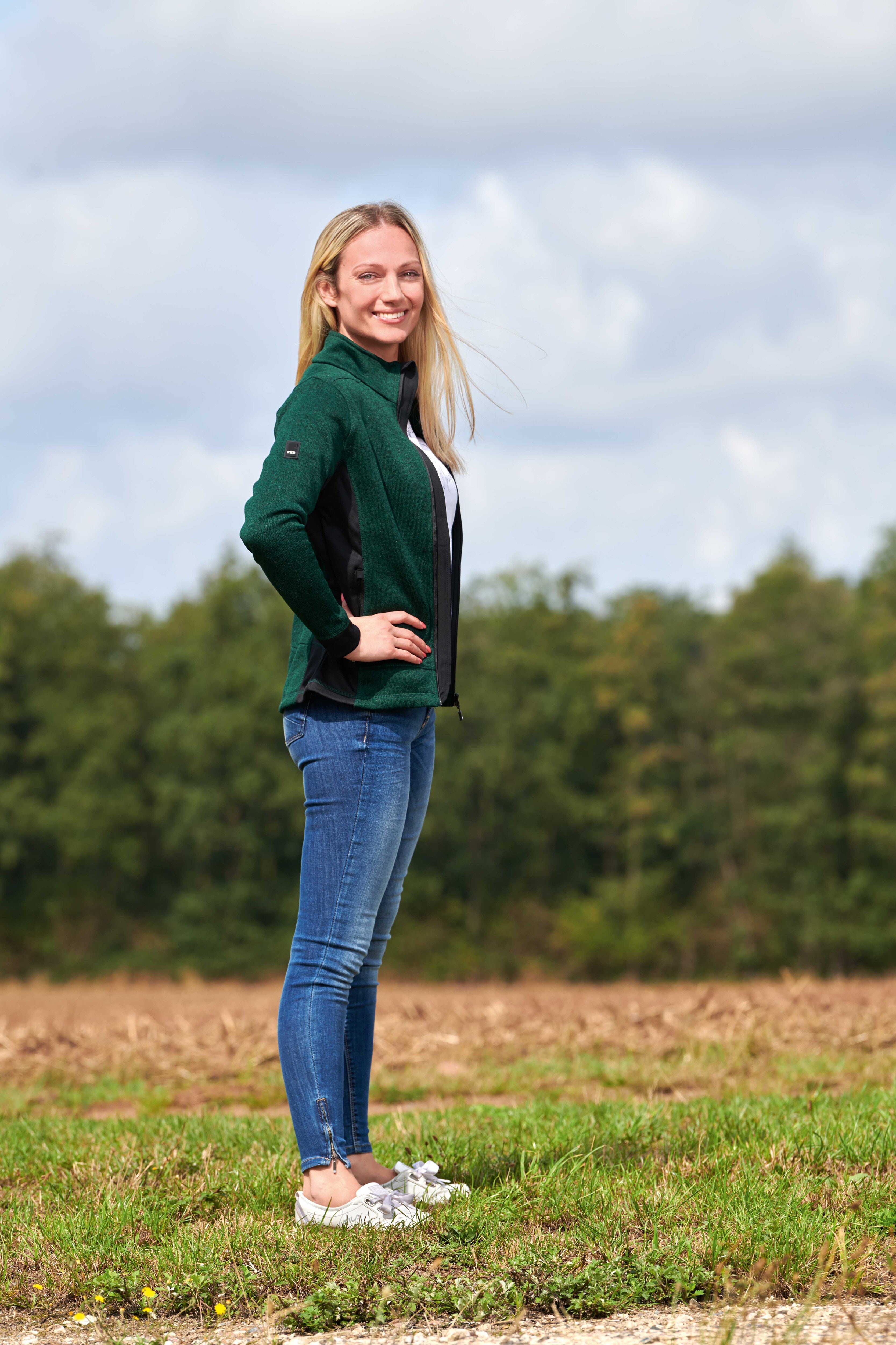 Damen-Strick-Fleecejacke, grün/schwarz