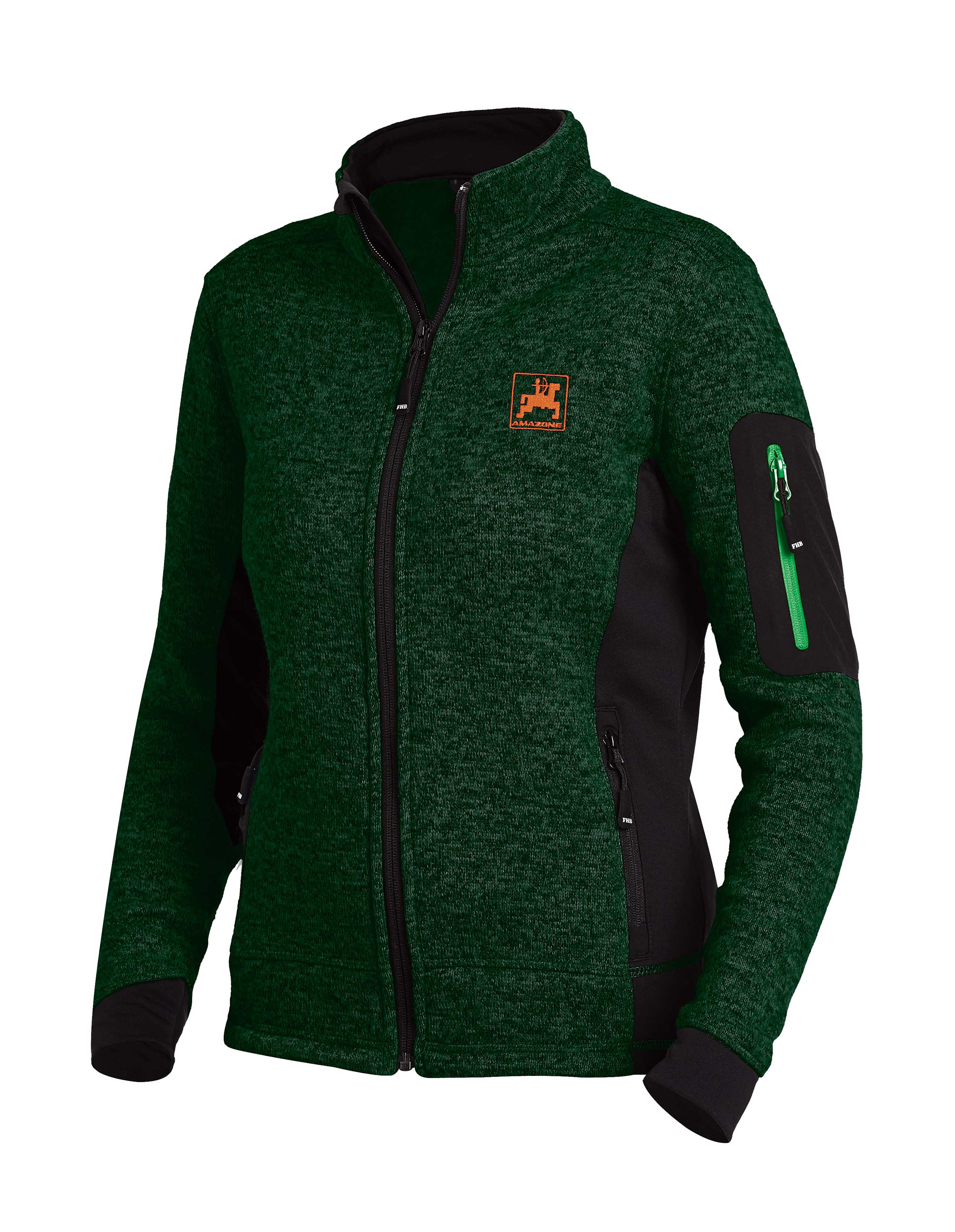 Damen-Strick-Fleecejacke, grün/schwarz
