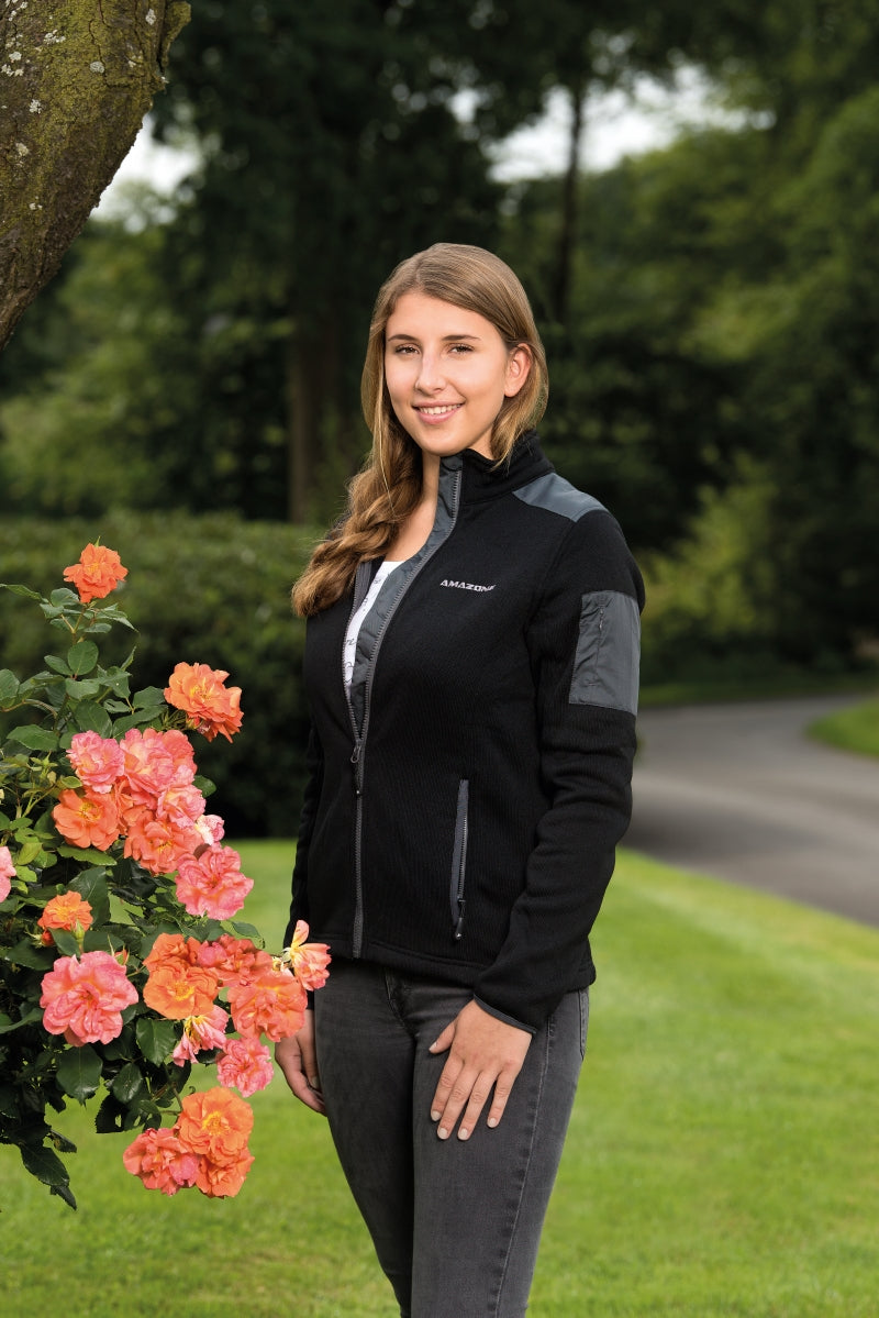 Damen-Strick-Fleecejacke, schwarz/grau