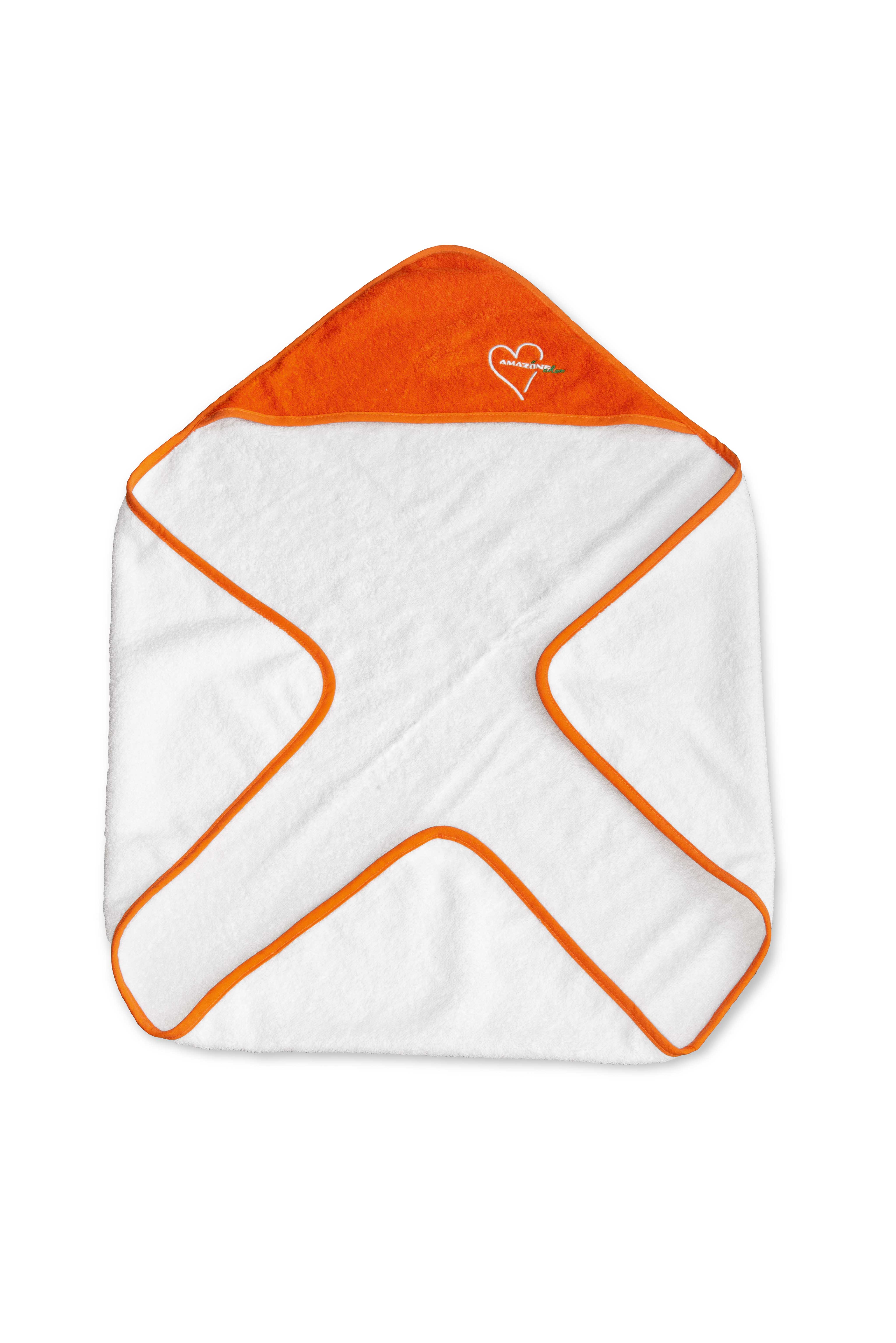 Baby-Kapuzenbadetuch, weiß / orange