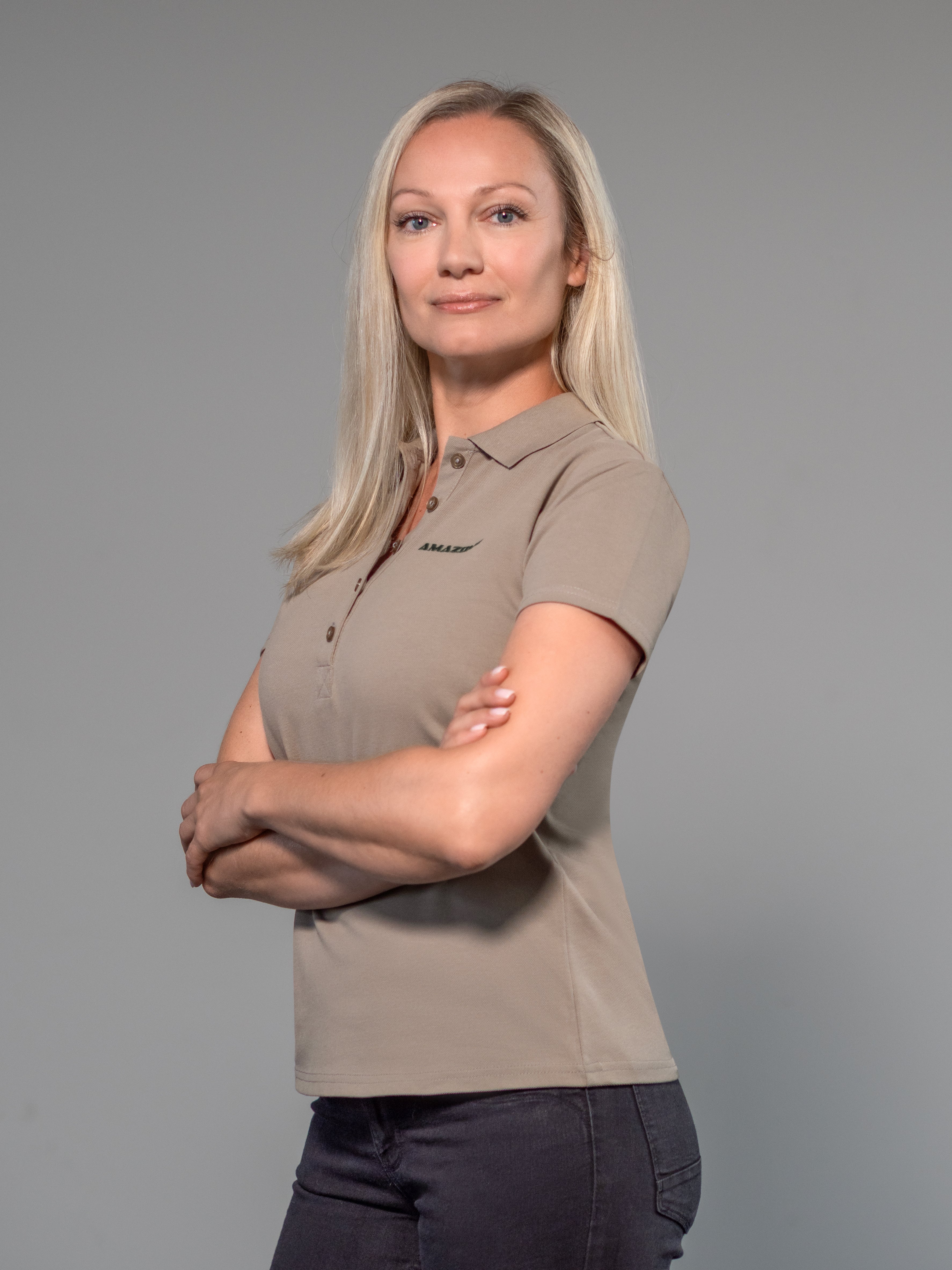 Damen-Poloshirt, steingrau